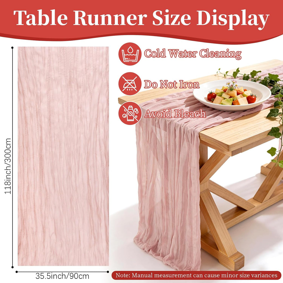 Pink Cheesecloth Table Runner - Soft Drapey Cheesecloth Table Runner Pink Runner Romantic Table Decor Elegant Table Runner Fabric for Valentine Dinner, Wedding, Bridal Shower, Party Tables 35.5x118