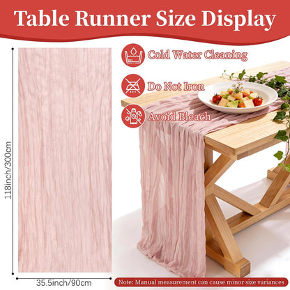 Pink Cheesecloth Table Runner - Soft Drapey Cheesecloth Table Runner Pink Runner Romantic Table Decor Elegant Table Runner Fabric for Valentine Dinner, Wedding, Bridal Shower, Party Tables 35.5x118