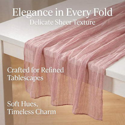 Pink Cheesecloth Table Runner - Soft Drapey Cheesecloth Table Runner Pink Runner Romantic Table Decor Elegant Table Runner Fabric for Valentine Dinner, Wedding, Bridal Shower, Party Tables 35.5x118