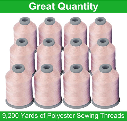 All Purposes Sewing Thread, 12 Spools Size 40D/2 Polyester Thread for Sewing, Quilting & Sewing Machine - Handy Polyester Sewing Threads for Sewing Machine (Pink)
