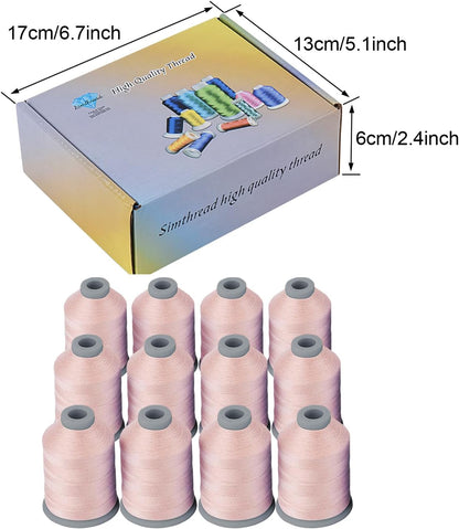 All Purposes Sewing Thread, 12 Spools Size 40D/2 Polyester Thread for Sewing, Quilting & Sewing Machine - Handy Polyester Sewing Threads for Sewing Machine (Pink)