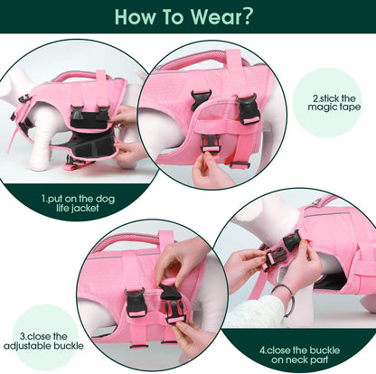 Dog Life Jacket, High Flotation Reflective Dog Life Vest, Pink, M