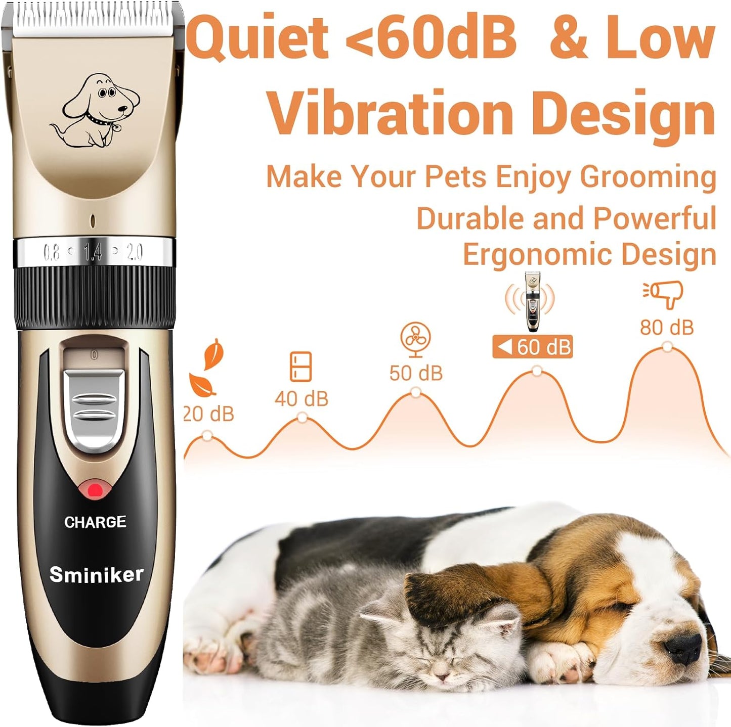 Sminiker Professional Rechargeable Cordless Dogs Cats Horse Grooming Clippers - Professional Pet Hair Clippers with Comb Guides for Dogs Cats Horses and Other House Animals Pet Grooming Kit