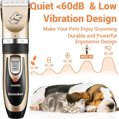 Sminiker Professional Rechargeable Cordless Dogs Cats Horse Grooming Clippers - Professional Pet Hair Clippers with Comb Guides for Dogs Cats Horses and Other House Animals Pet Grooming Kit
