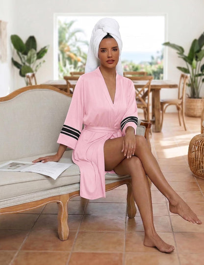Womens Robe Lightweight 3/4 Sleeve Soft Knit Bathrobe Sleepwear