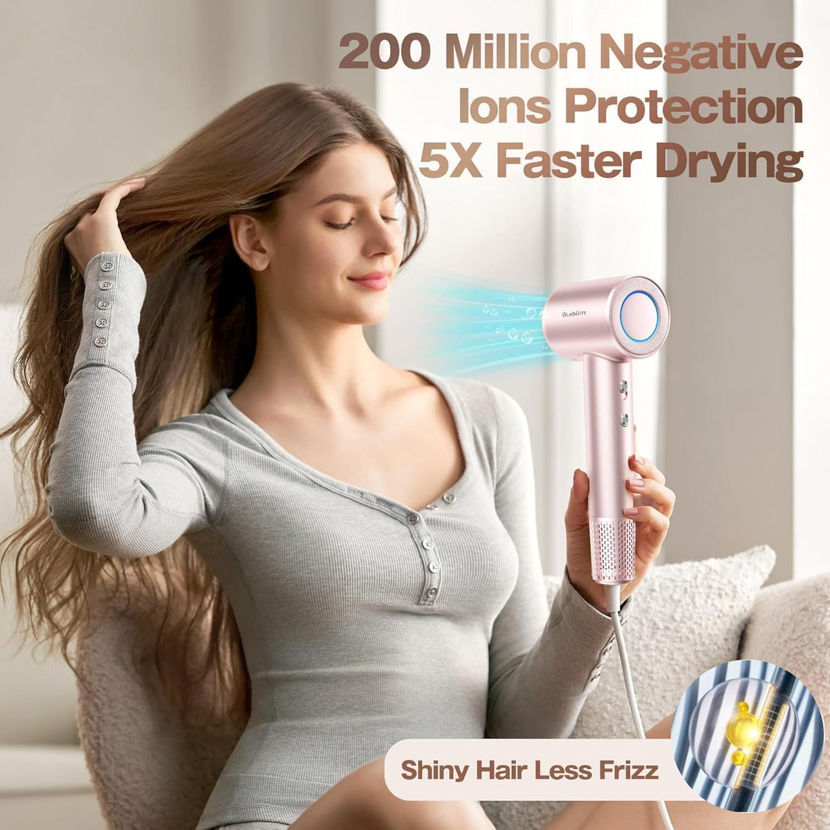 Labiim Hair Dryer, High-Speed Ionic Blow Dryer 110,000 RPM Motor, Pink