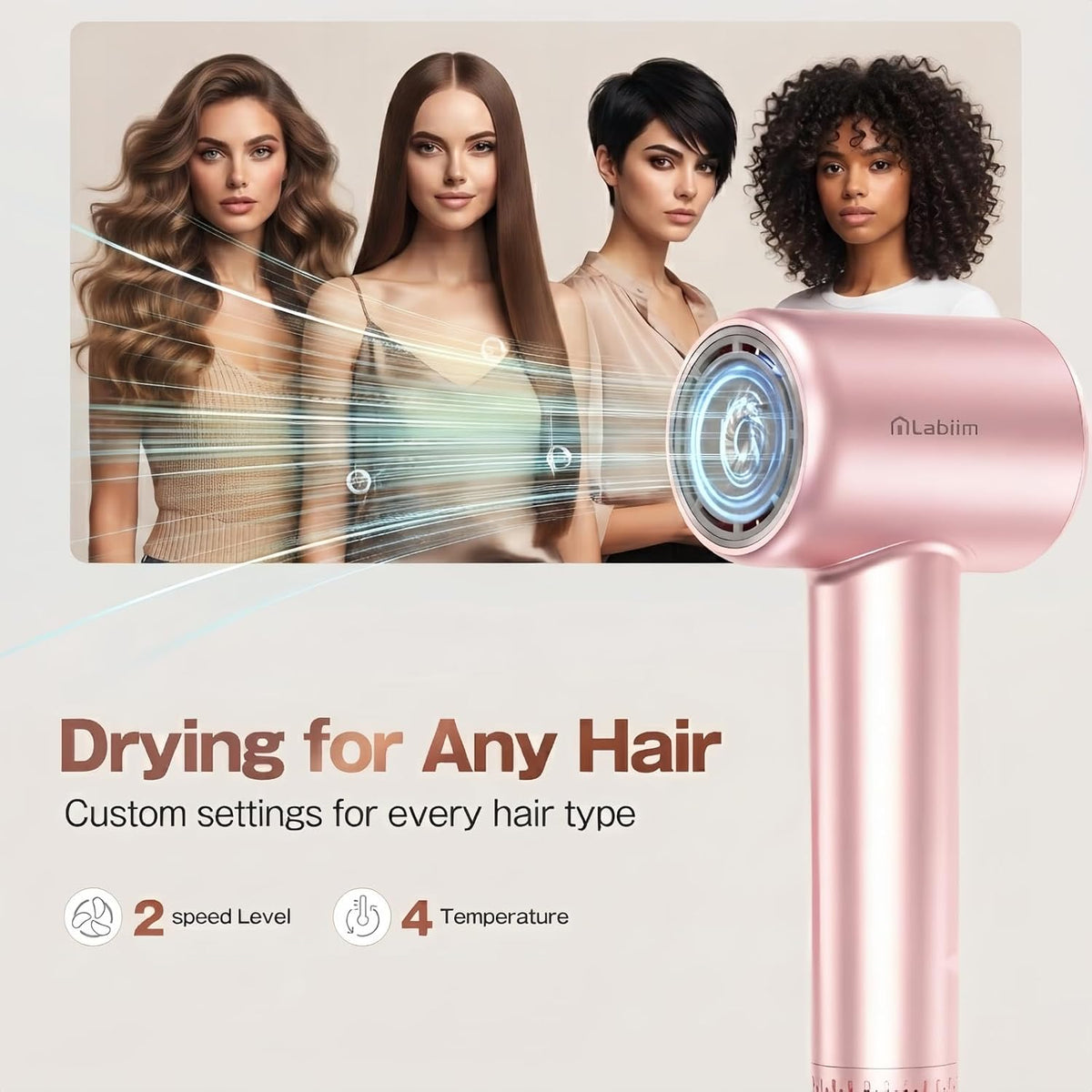 Labiim Hair Dryer, High-Speed Ionic Blow Dryer 110,000 RPM Motor, Pink