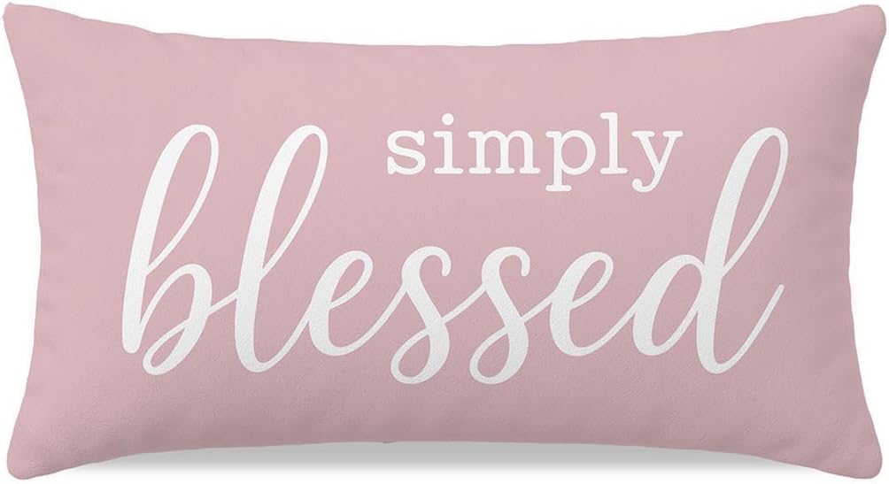 Decorative Lumbar Pillow Cover 12x20 Inch Simply Blessed, Pink
