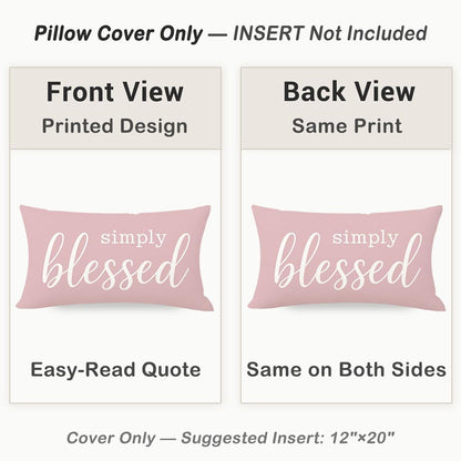 Decorative Lumbar Pillow Cover 12x20 Inch Simply Blessed, Pink
