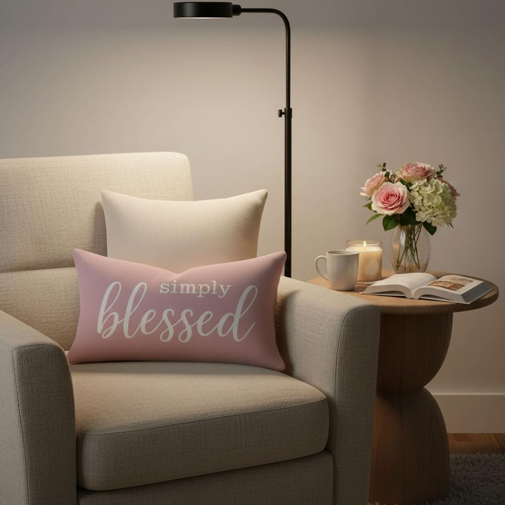 Decorative Lumbar Pillow Cover 12x20 Inch Simply Blessed, Pink