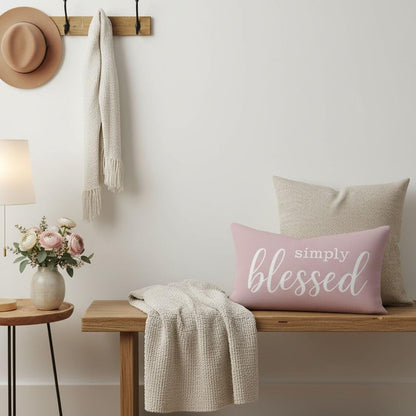 Decorative Lumbar Pillow Cover 12x20 Inch Simply Blessed, Pink