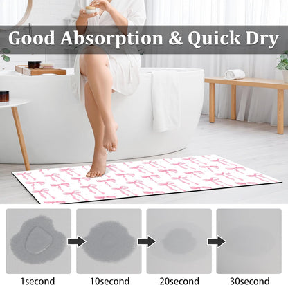 Pink Bow Bathroom Rugs 17X47 Inch Long Cute Bath Mats Pink Bathroom Decor Absorbent Non Slip Bath Rug with Rubber Backing for Home Laundry