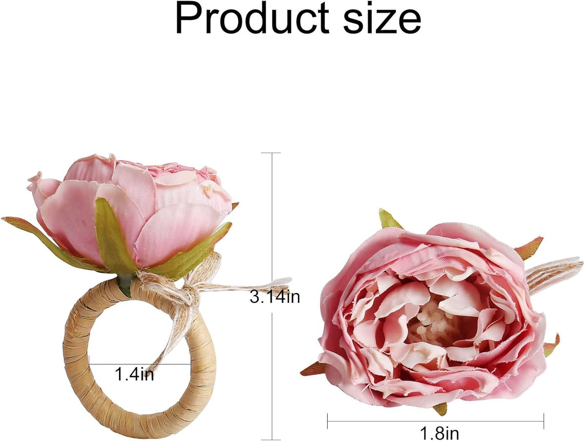 Flower Napkin Rings Set of 8,Pink Peony Flower Handmade Napkin Holder Rings Table Decorations for Wedding,Fall,Daily Party,Picnics,Banquet,Luncheons,Birthday,Christmas,Valentine's,Thanksgiving