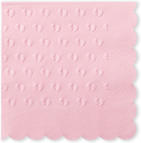 3-Ply Baby Shower Napkins for Girl, 50 Pack Embossed Footprints Pink Napkins for Girl Baby Shower Decorations, Disposable Paper Cocktail Napkin, and Not Easily Torn