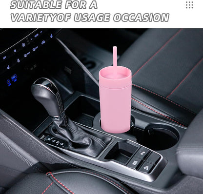 Volhoply 16oz Plastic Skinny Tumbler With Lid and Straw Bulk 4 Pack,Insulated Double Wall BPA Free Matte Acrylic Tumblers,Iced Coffee Travel Mug Reusable Party Cup,Customizable Diy Gifts(Pink,4 Set)