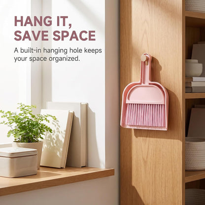 Plastic Mini Broom and Dustpan,Mini Cleaning Brush with Dustpan Set Desktop Cleaning Accessories,Pink with Set,Plastic Broom
