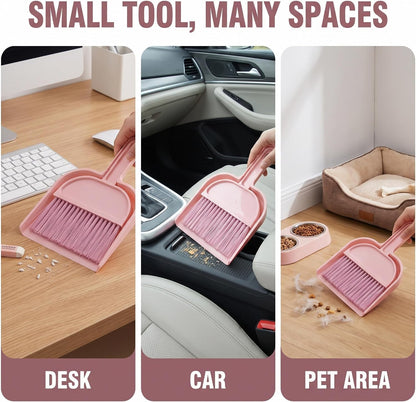 Plastic Mini Broom and Dustpan,Mini Cleaning Brush with Dustpan Set Desktop Cleaning Accessories,Pink with Set,Plastic Broom