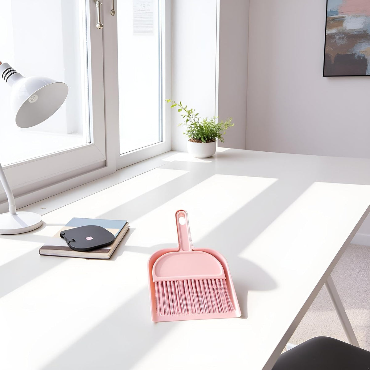 Plastic Mini Broom and Dustpan,Mini Cleaning Brush with Dustpan Set Desktop Cleaning Accessories,Pink with Set,Plastic Broom