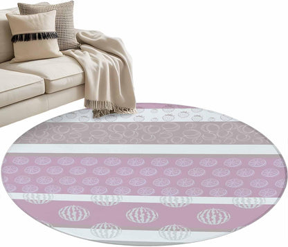 Farm Fruits Round Area Rug 3.3 FT, Non Slip Small Entryway Kitchen Mat, Watermelon Lemons Peach Pink Grey Striped Washable Soft Circular Rug Non-Shedding Door Mat for Bathroom Playroom Kids Room
