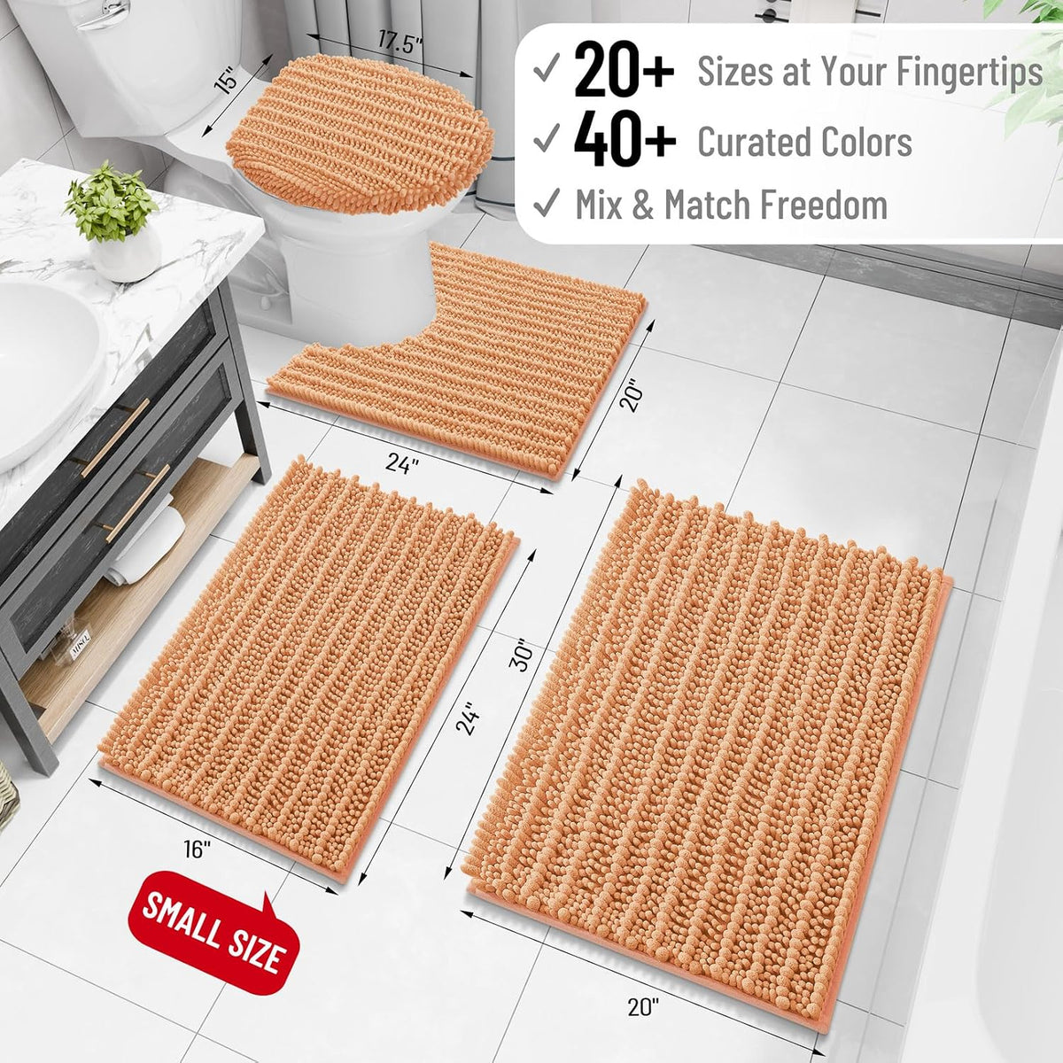 Bathroom Rugs Mat 30x20, Soft Absorbent Chenille Shaggy Bath Mat