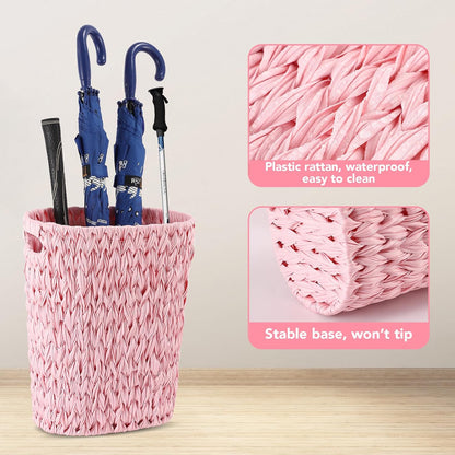 Wicker Trash Can and Square Tissue Box Cover, 4 Gallon Water Hyacinth Bathroom Trash Can, Handwoven Napkin Holder, Narrow Small Waste Basket, Rustic Decorative Home Set for Bedroom,Office (Pink)