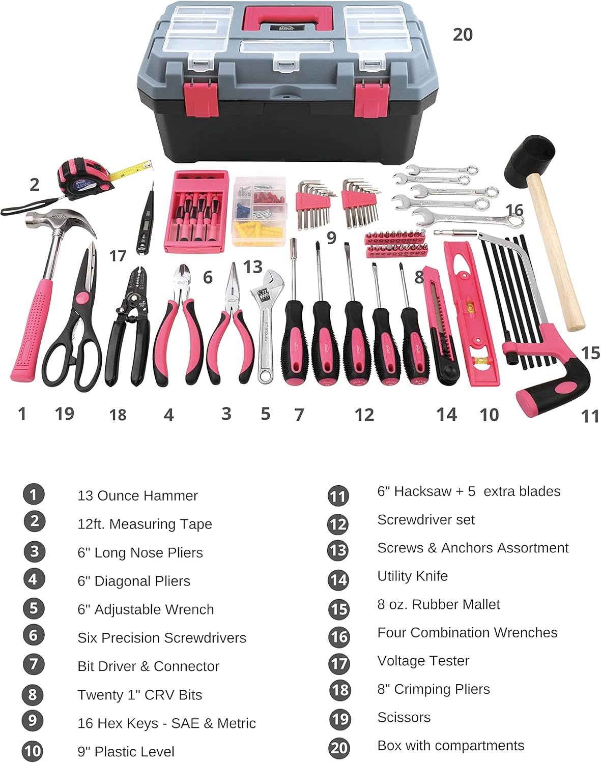 170 Piece Household Tool Kit, Pink DT7103P