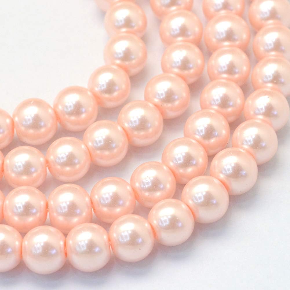 105pcs/strand Peach Puff Satin Luster Glass Round Pearl Spacer Bead Loose Beads 8mm for DIY Jewelry Craft Making 31.4"
