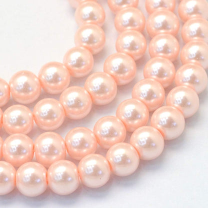 105pcs/strand Peach Puff Satin Luster Glass Round Pearl Spacer Bead Loose Beads 8mm for DIY Jewelry Craft Making 31.4"