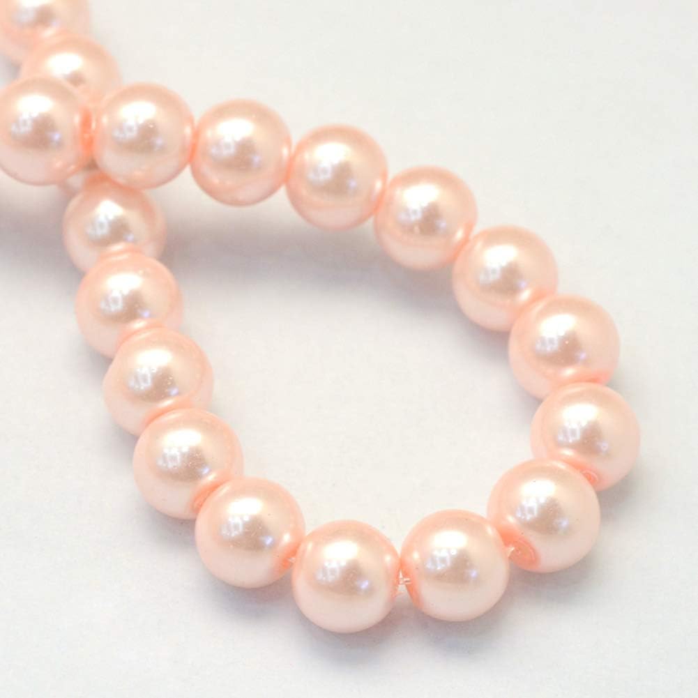 105pcs/strand Peach Puff Satin Luster Glass Round Pearl Spacer Bead Loose Beads 8mm for DIY Jewelry Craft Making 31.4"