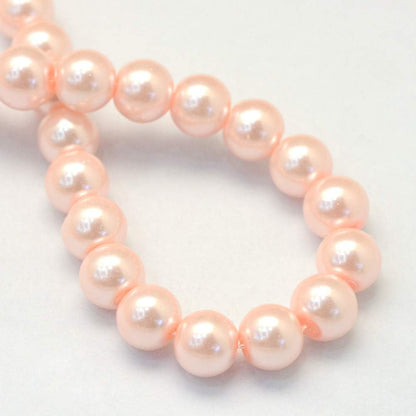 105pcs/strand Peach Puff Satin Luster Glass Round Pearl Spacer Bead Loose Beads 8mm for DIY Jewelry Craft Making 31.4"