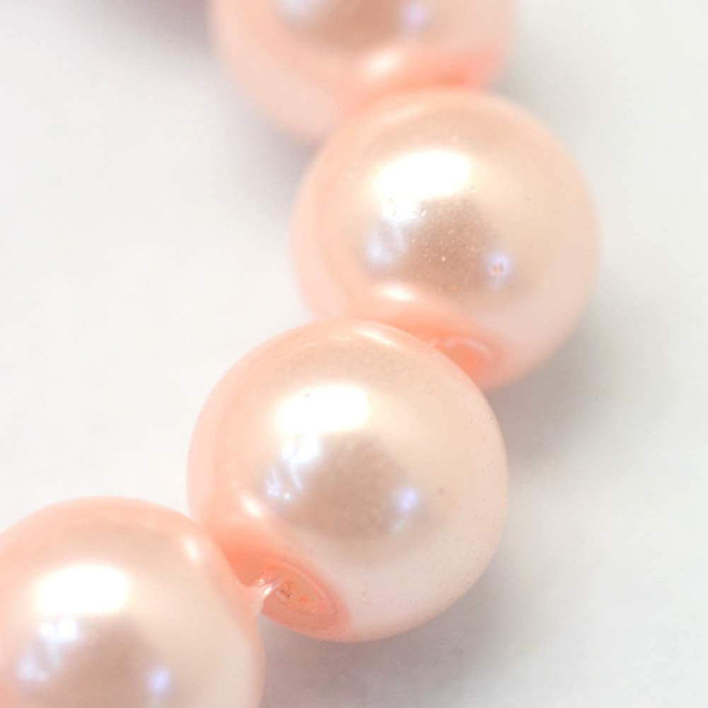 105pcs/strand Peach Puff Satin Luster Glass Round Pearl Spacer Bead Loose Beads 8mm for DIY Jewelry Craft Making 31.4"