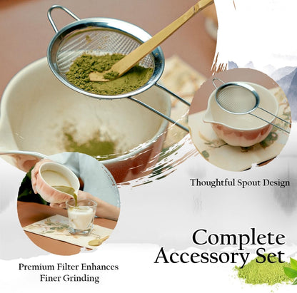 Matcha Whisk Set, Matcha Bowl with Spout, 8PCS Macha kit, Matcha Whisk and Bowl, Chasen, Bamboo Scoop, Scoop Rest, Sifter and Tea Towel, Gifts and Ceremony Set for Macha Lovers.(Pink)