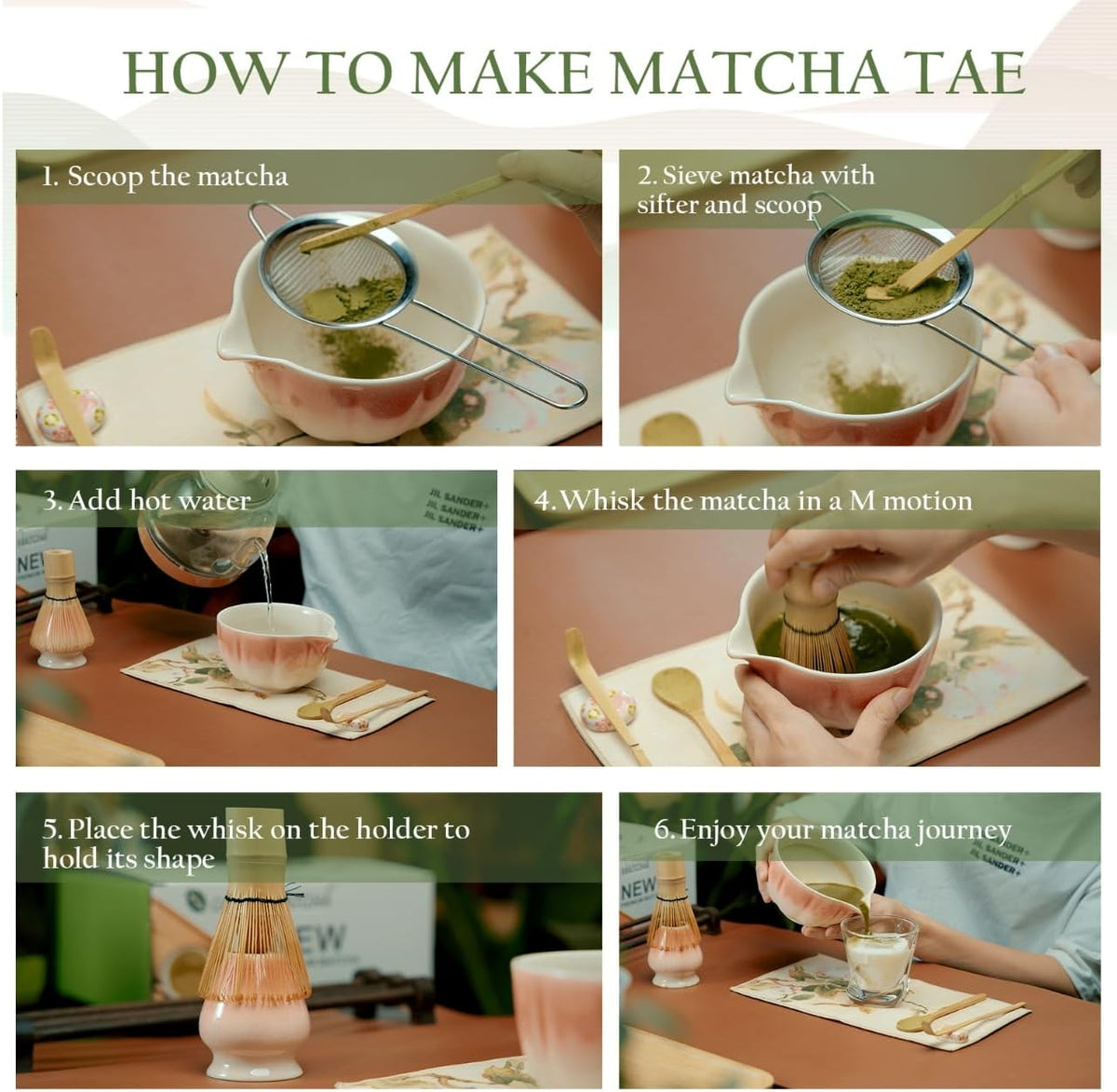 Matcha Whisk Set, Matcha Bowl with Spout, 8PCS Macha kit, Matcha Whisk and Bowl, Chasen, Bamboo Scoop, Scoop Rest, Sifter and Tea Towel, Gifts and Ceremony Set for Macha Lovers.(Pink)