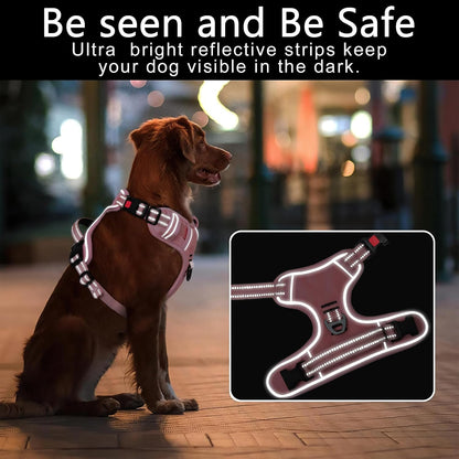 Dog Harness, Front Clip No Pull Medium Sized with Handle, Pink, M