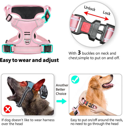 Dog Harness, Front Clip No Pull Medium Sized with Handle, Pink, M