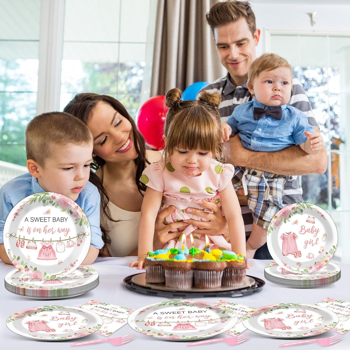 200Pcs Floral Baby Girl Shower Plates and Napkins Decoration Pink Girl Party Tableware Dinnerware Set Spring Rose Gold Paper Plates for Baby Gender Reveal Party Supplies Serves 50