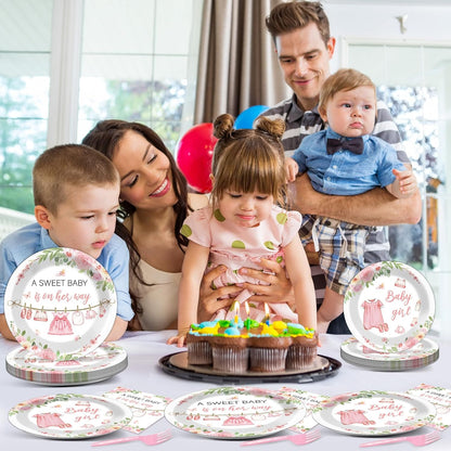 200Pcs Floral Baby Girl Shower Plates and Napkins Decoration Pink Girl Party Tableware Dinnerware Set Spring Rose Gold Paper Plates for Baby Gender Reveal Party Supplies Serves 50