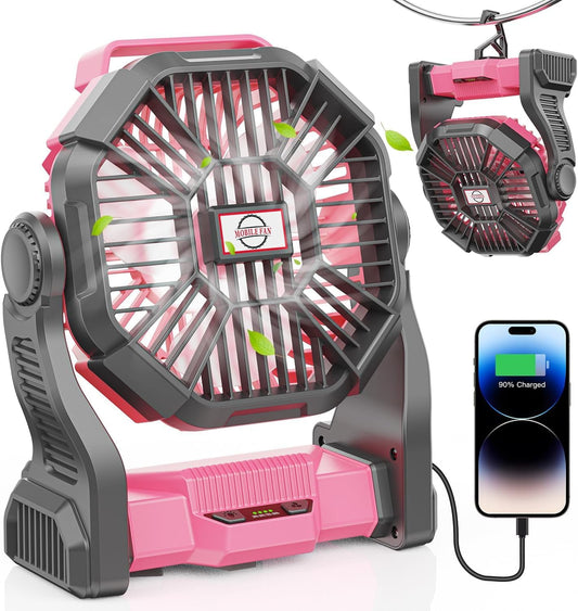 Portable Battery Powered Camping Fan - with LED Light, Quiet Battery Operated, Camping Gear for Travel, Tent, Beach, Car or Hurricane Power Outages