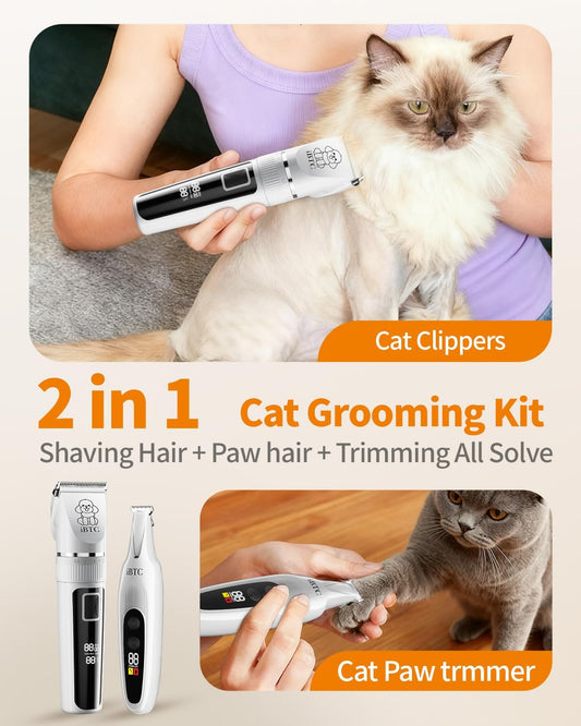 iBTC Professional Dog Grooming Kit at Home: All-in-One Quiet Clippers & Nail Grinder with LED Light, Cordless Dog Shaver, Safe Poodle Grooming Kit for Paws, Face, Ears & Body（White Combination）