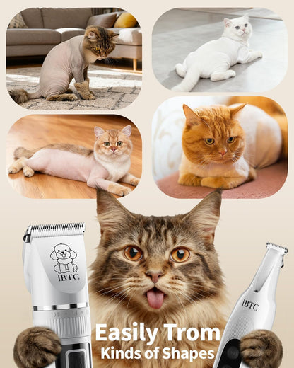 iBTC Professional Dog Grooming Kit at Home: All-in-One Quiet Clippers & Nail Grinder with LED Light, Cordless Dog Shaver, Safe Poodle Grooming Kit for Paws, Face, Ears & Body（White Combination）