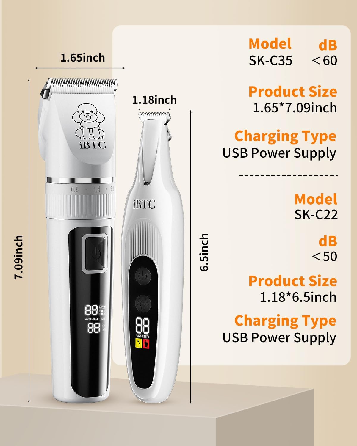 iBTC Professional Dog Grooming Kit at Home: All-in-One Quiet Clippers & Nail Grinder with LED Light, Cordless Dog Shaver, Safe Poodle Grooming Kit for Paws, Face, Ears & Body（White Combination）