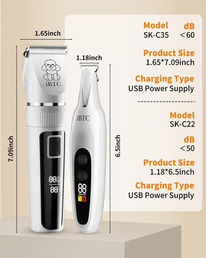 iBTC Professional Dog Grooming Kit at Home: All-in-One Quiet Clippers & Nail Grinder with LED Light, Cordless Dog Shaver, Safe Poodle Grooming Kit for Paws, Face, Ears & Body（White Combination）