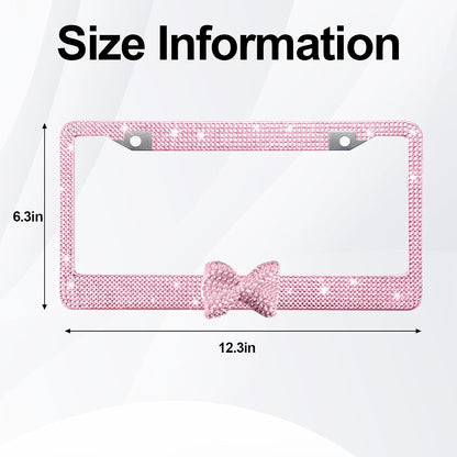 1 Pack Pink Bling License Plate Frame with Rhinestone Bow