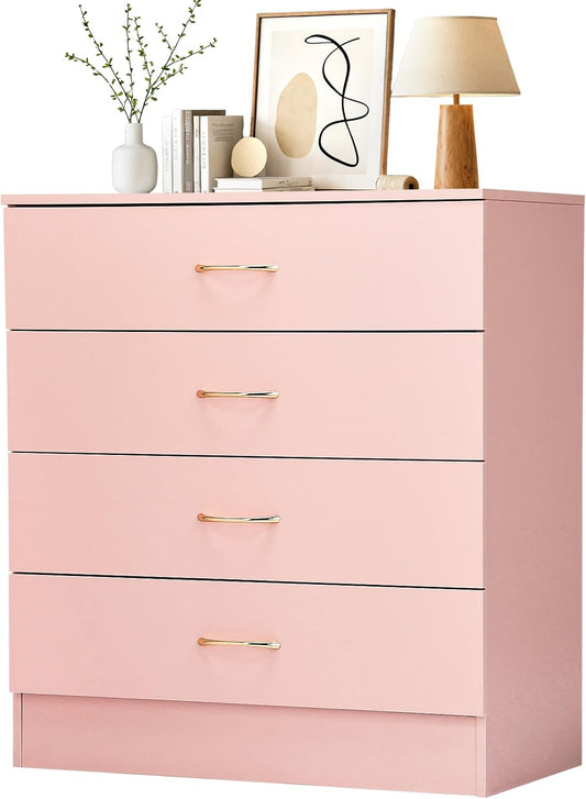Pink 4 Drawer Dresser, Modern Small Chest of Drawers