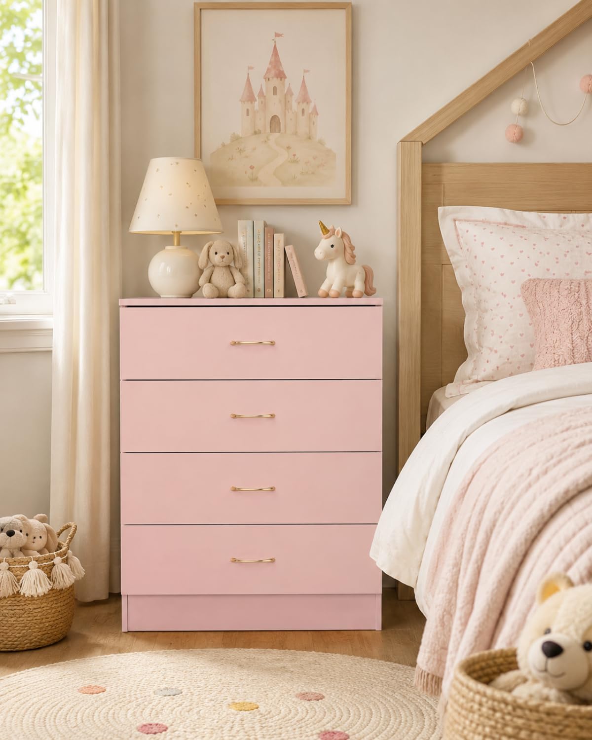Pink 4 Drawer Dresser, Modern Small Chest of Drawers