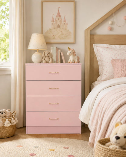 Pink 4 Drawer Dresser, Modern Small Chest of Drawers