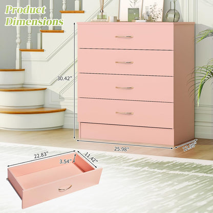 Pink 4 Drawer Dresser, Modern Small Chest of Drawers
