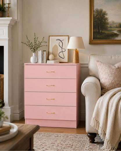 Pink 4 Drawer Dresser, Modern Small Chest of Drawers
