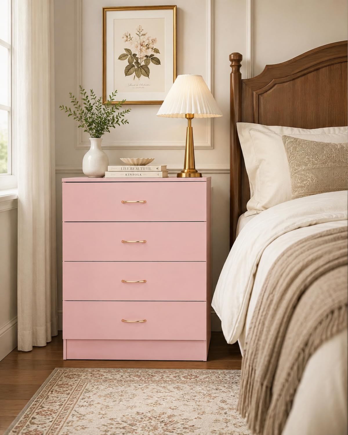 Pink 4 Drawer Dresser, Modern Small Chest of Drawers