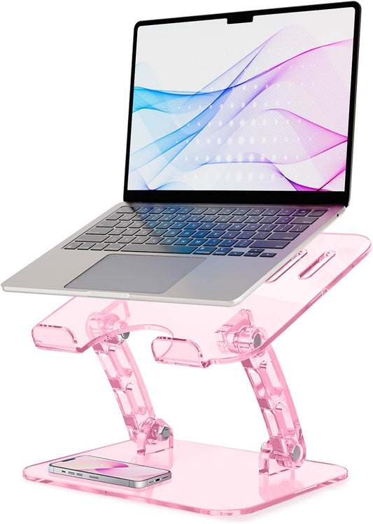 Pink Acrylic Laptop Stand for Desk,Adjustable Height Portable Foldable